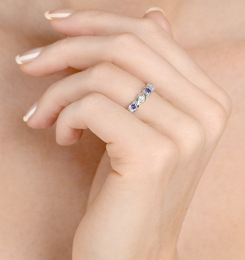 Sapphire 2.25 x 2.25mm And Diamond 9K White Gold Ring
